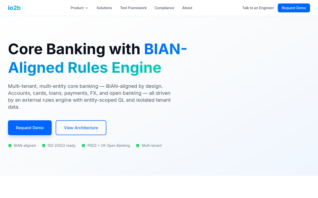 io2b - BIAN-aligned Core Banking Platform
